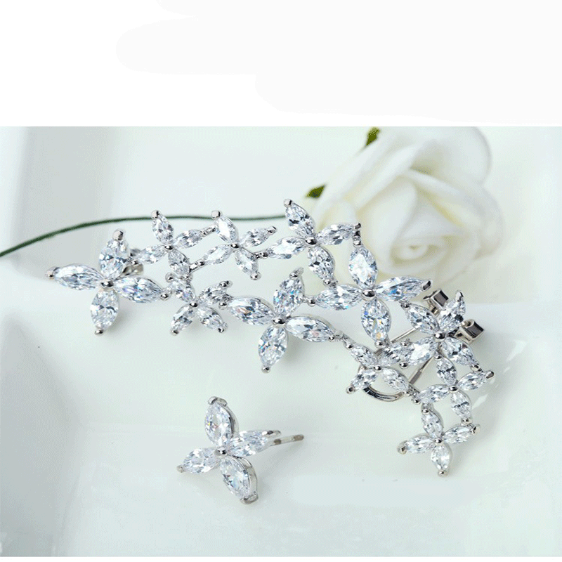 Women's Crystal Flower Ear Cuff Earrings Women Jewelry 