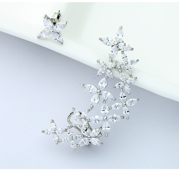 Women's Crystal Flower Ear Cuff Earrings Women Jewelry 