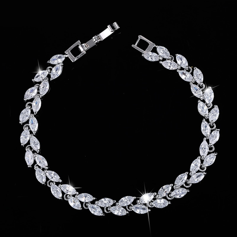 Women's Cubic Zirconia Leaves Decorated Bracelet Bracelets & Bangles Women Jewelry Metal Color: White Metal Color: Black 