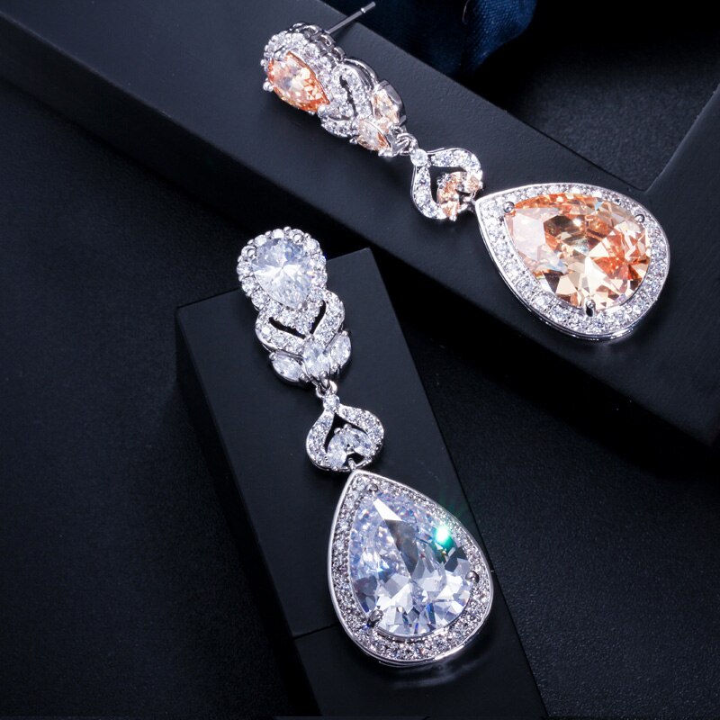 Women's Cubic Zirconia Water Drop Shaped Long Earrings