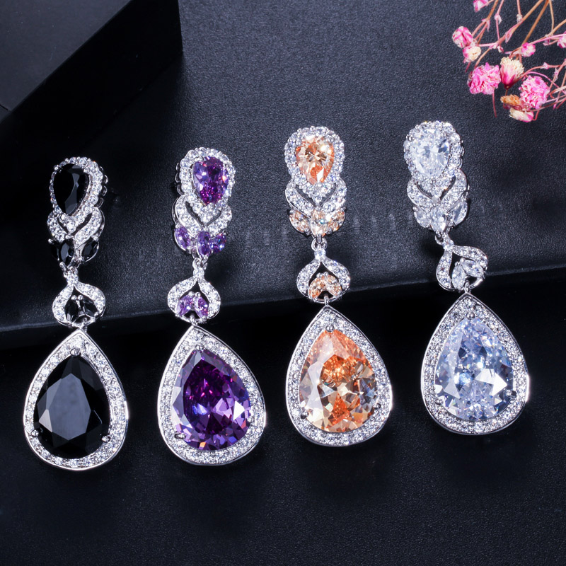 Women's Cubic Zirconia Water Drop Shaped Long Earrings