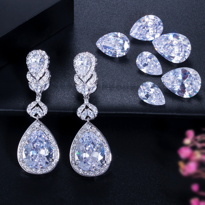 Women's Cubic Zirconia Water Drop Shaped Long Earrings