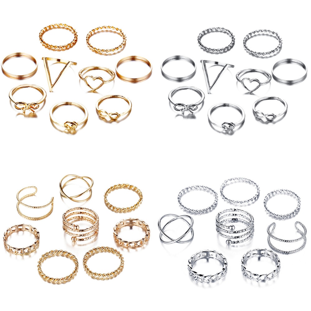Women's Gold and Silver Minimalistic Rings 9 pcs Set Rings Women Jewelry 