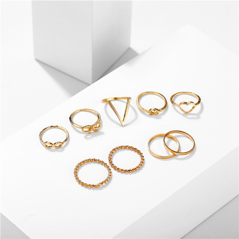 Women's Gold and Silver Minimalistic Rings 9 pcs Set Rings Women Jewelry 
