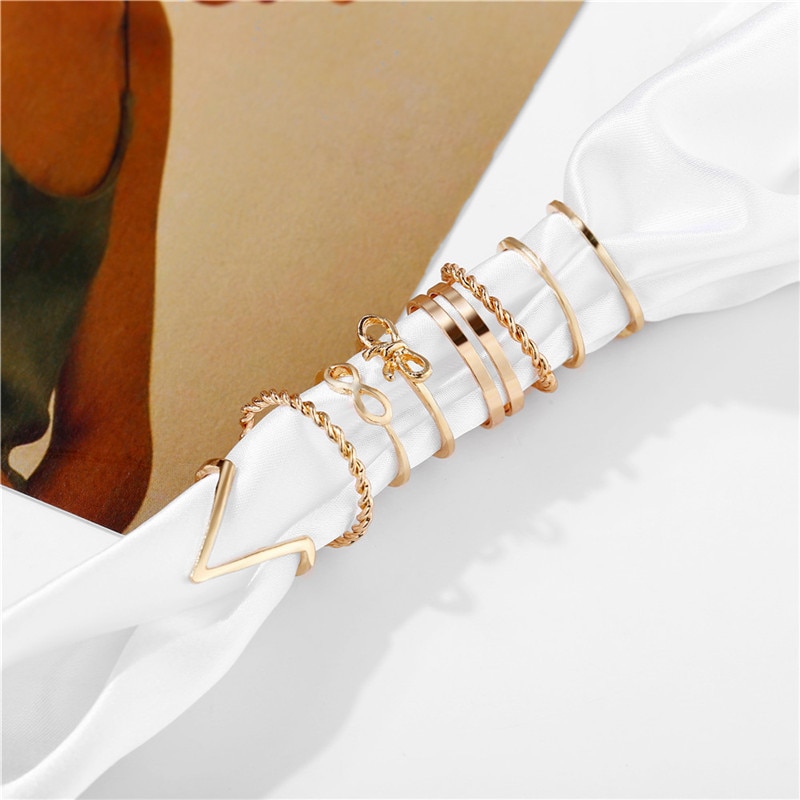 Women's Gold and Silver Minimalistic Rings 9 pcs Set