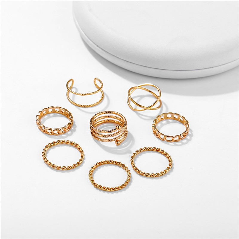 Women's Gold and Silver Minimalistic Rings 9 pcs Set