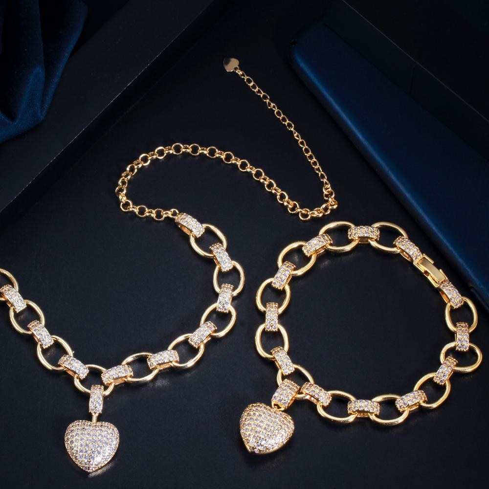 Women's Golden Heart Bracelet and Necklace Set Jewelry Sets Women Jewelry 