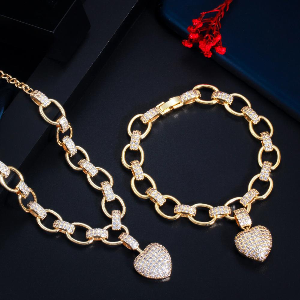 Women's Golden Heart Bracelet and Necklace Set Jewelry Sets Women Jewelry 