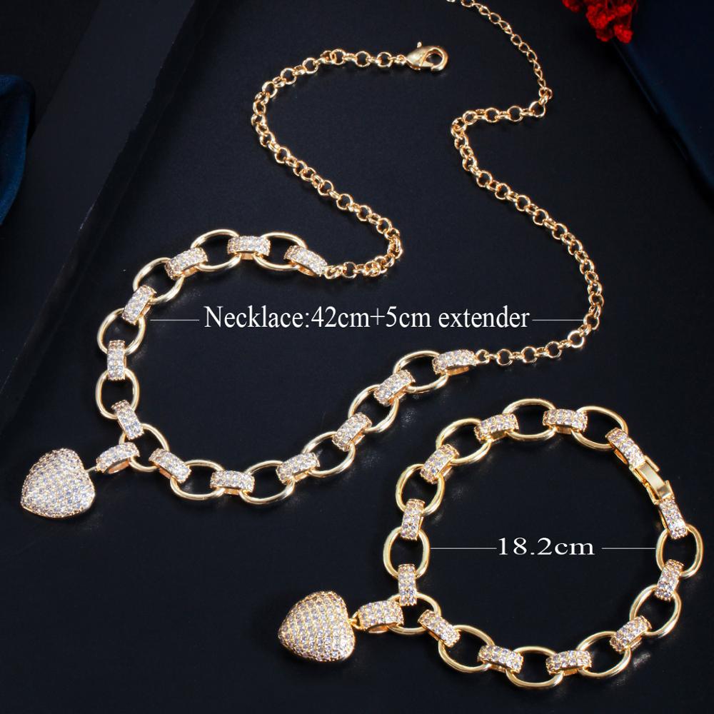 Women's Golden Heart Bracelet and Necklace Set Jewelry Sets Women Jewelry 