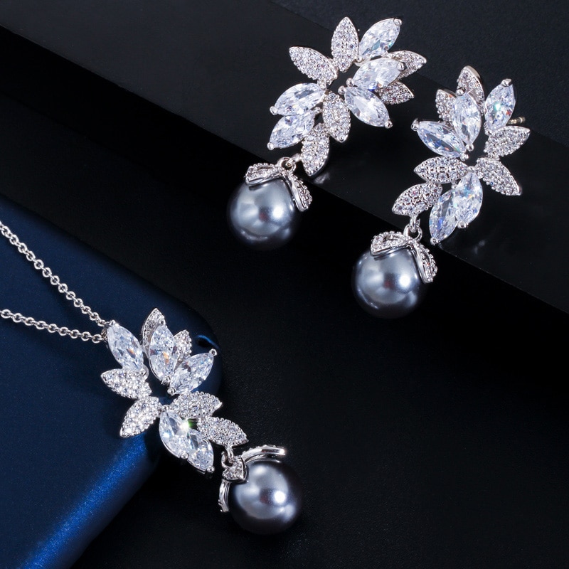 Women's Silver Classic Flower Pearl Jewelry Set Jewelry Sets Women Jewelry 