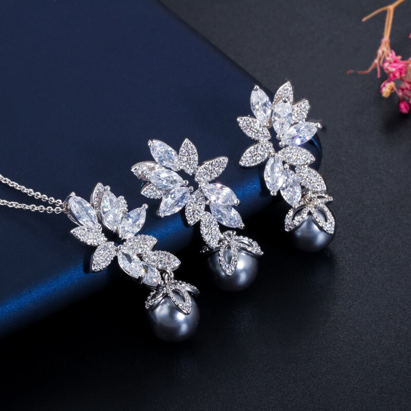 Women's Silver Classic Flower Pearl Jewelry Set Jewelry Sets Women Jewelry 