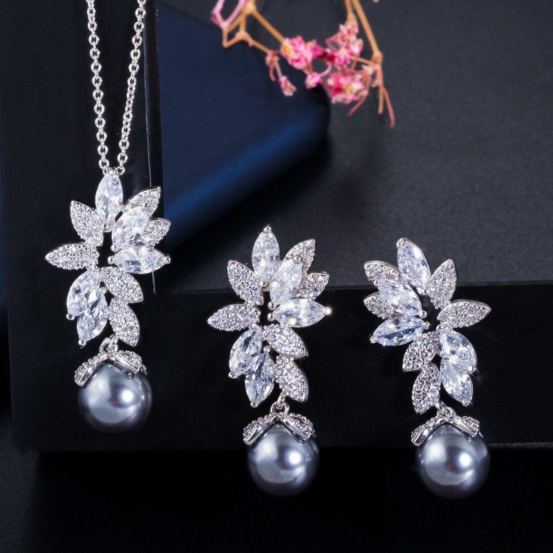 Women's Silver Classic Flower Pearl Jewelry Set Jewelry Sets Women Jewelry 