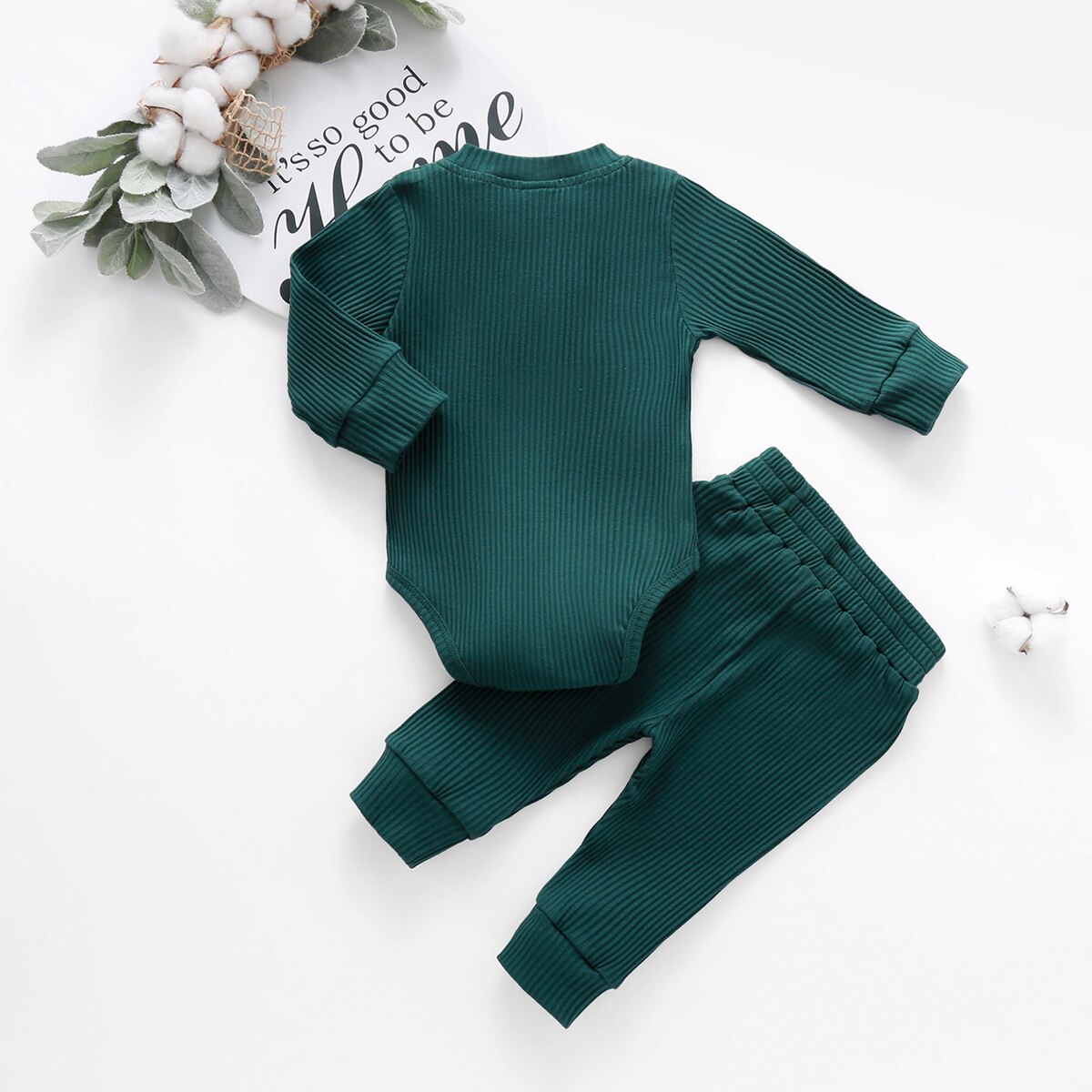 Baby Solid Clothes Long Sleeve Romper and Pants Set