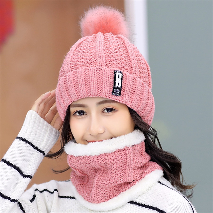 Girls Winter Knitted Beanies Hat Set