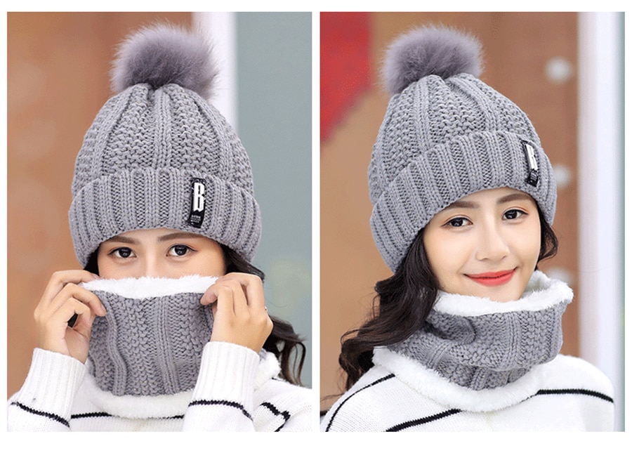 Girls Winter Knitted Beanies Hat Set