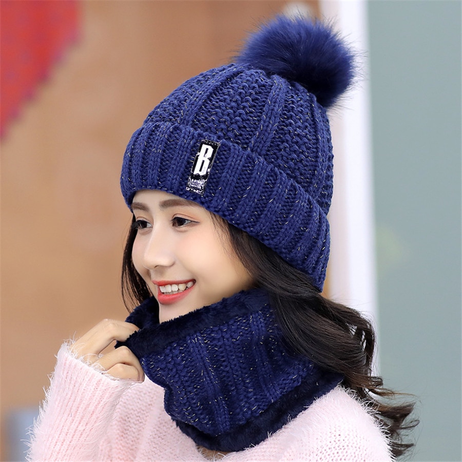 Girls Winter Knitted Beanies Hat Set