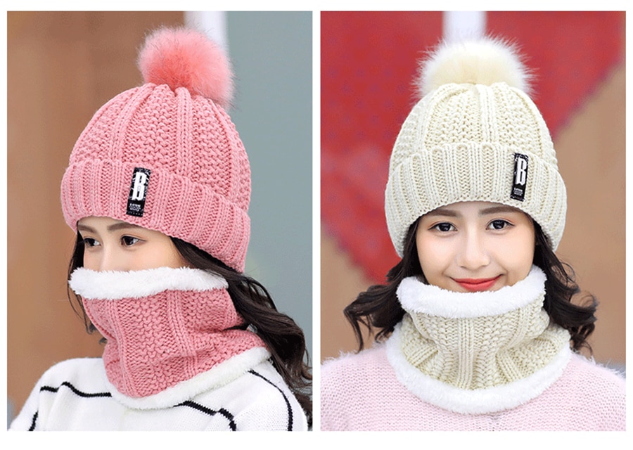 Girls Winter Knitted Beanies Hat Set