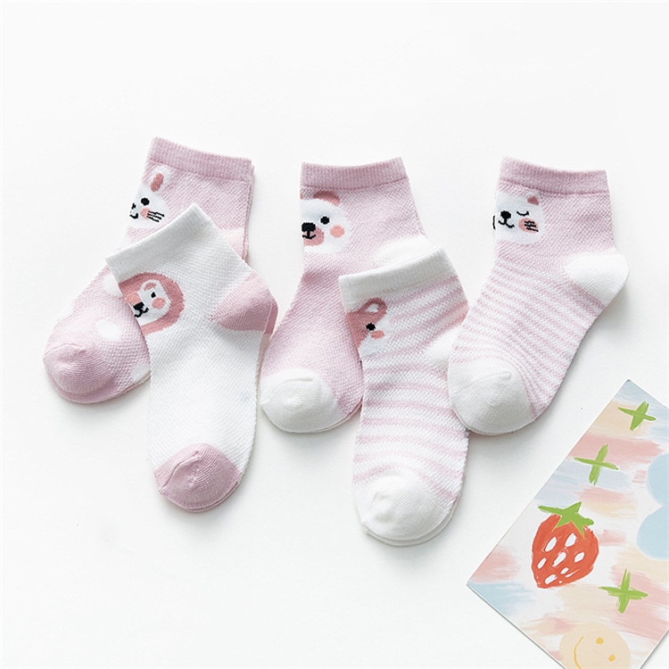 Baby’s Animal Print Pastel Color Socks 5 Pairs Set