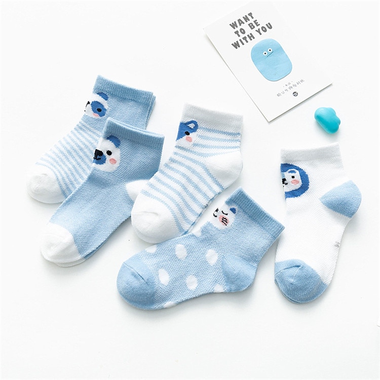 Baby's Animal Print Pastel Color Socks 5 Pairs Set