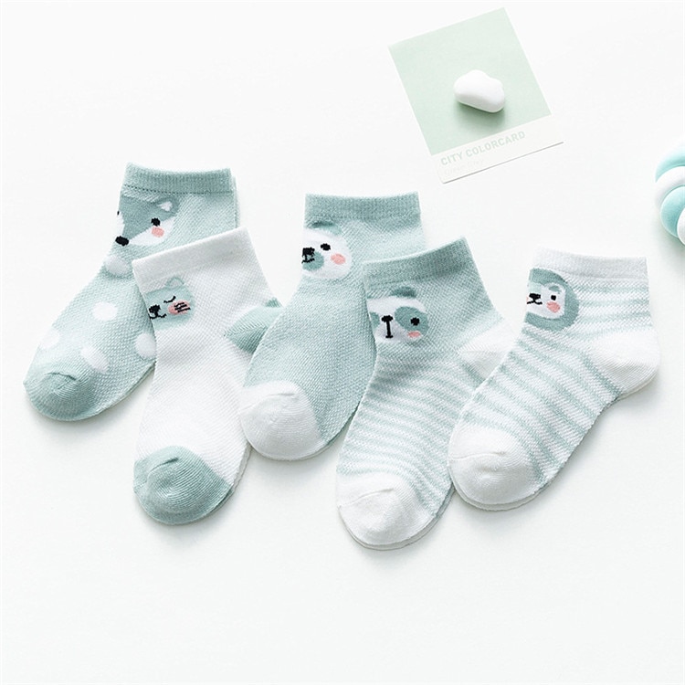 Baby's Animal Print Pastel Color Socks 5 Pairs Set