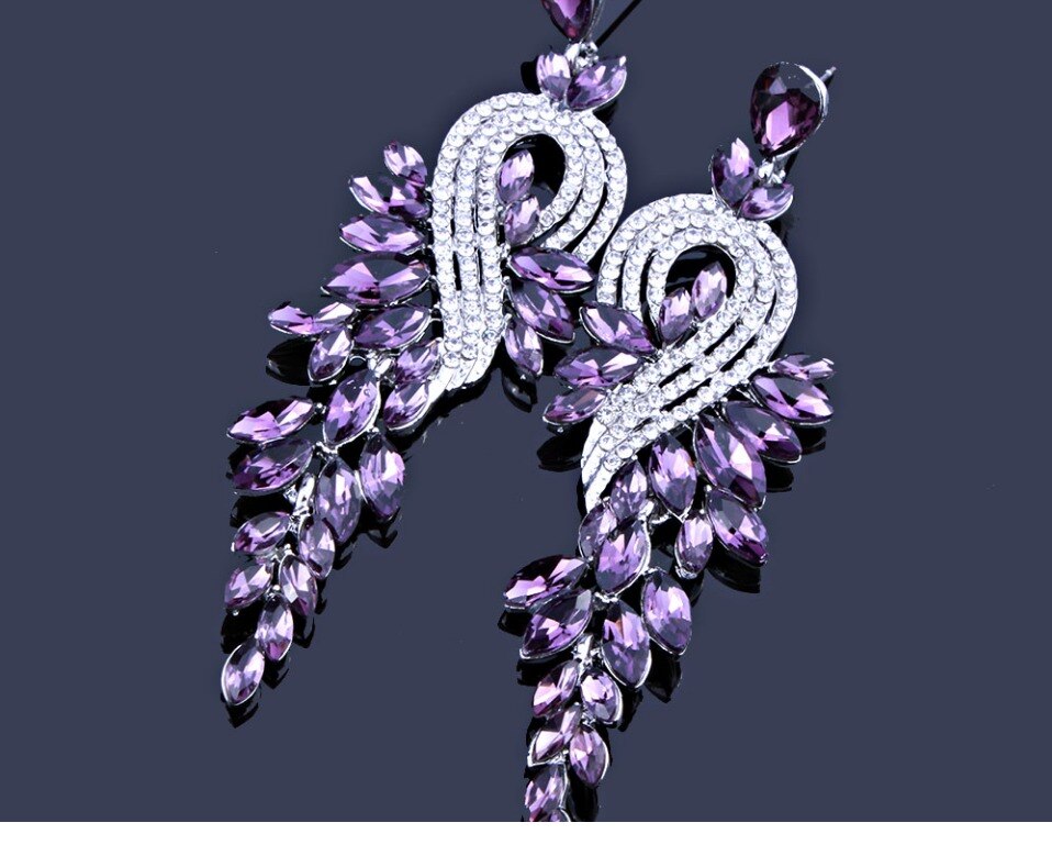 Luxury Crystal Leaf Maxi Earrings for Women's Wedding