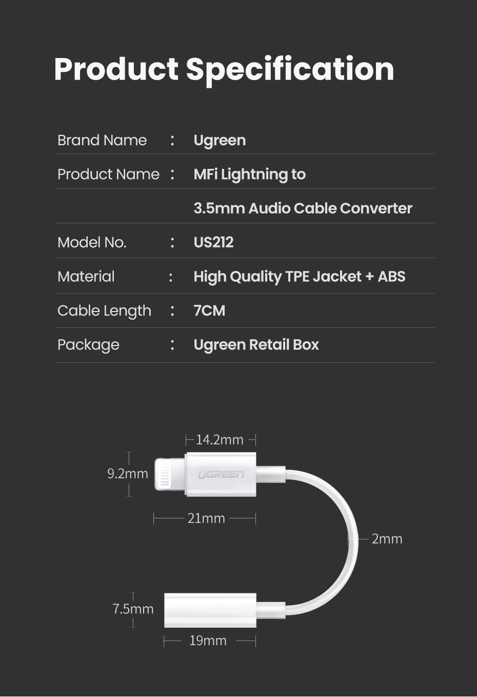 Lightning to 3.5 mm Headphone Adapter for iPhone