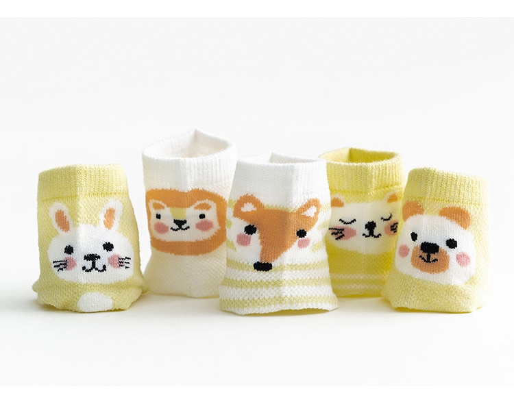 Baby's Animal Print Pastel Color Socks 5 Pairs Set