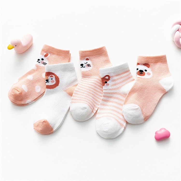 Baby’s Animal Print Pastel Color Socks 5 Pairs Set