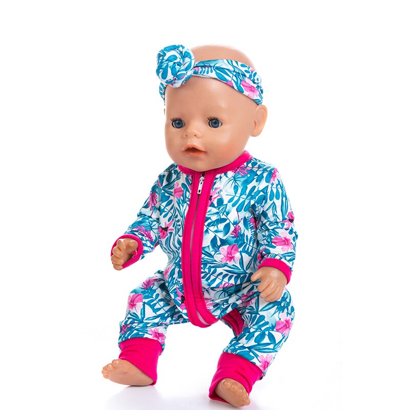 Colorful Printed Romper with Headband Clothes for 17 inch Baby Doll