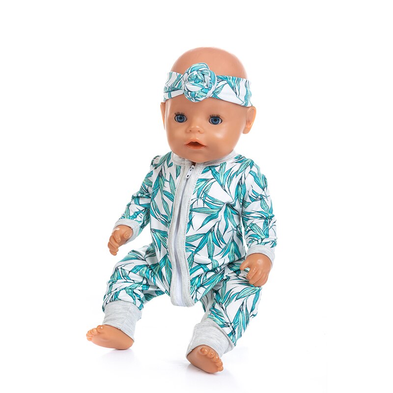 Colorful Printed Romper with Headband Clothes for 17 inch Baby Doll