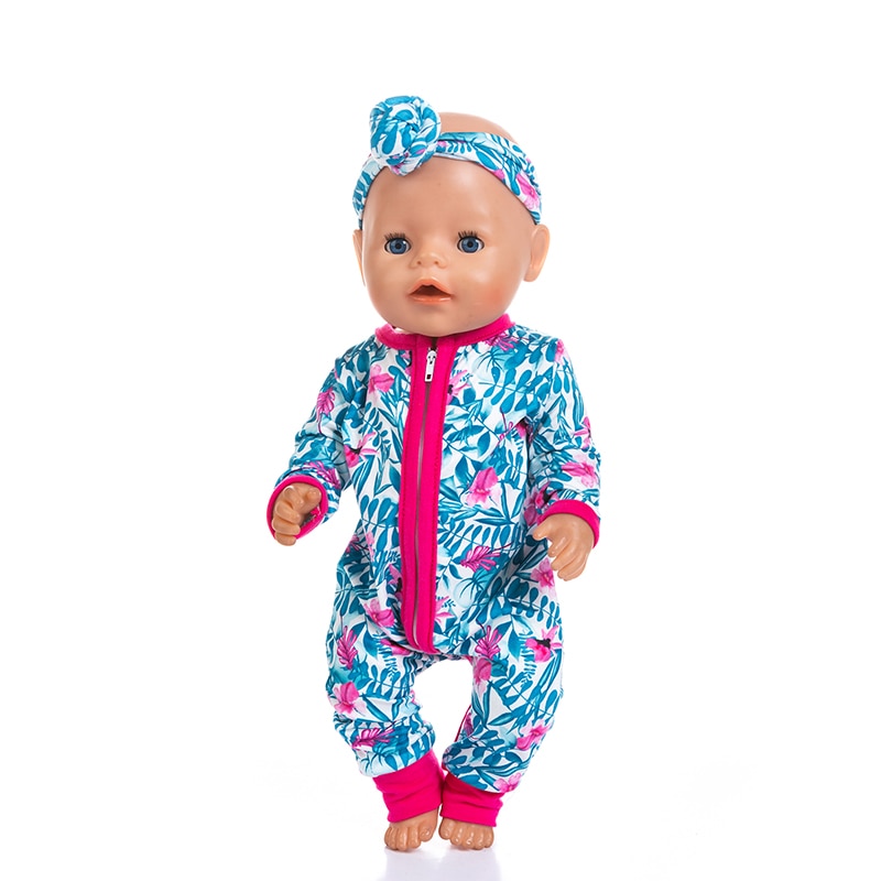 Colorful Printed Romper with Headband Clothes for 17 inch Baby Doll Dolls Accessories Kid's Toys Toys 