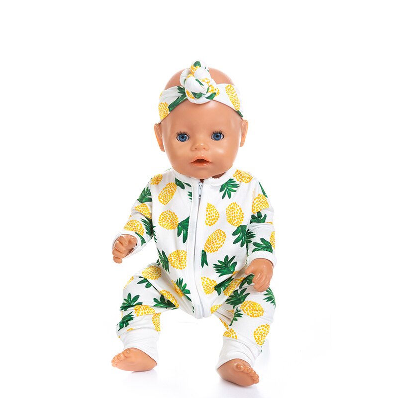 Colorful Printed Romper with Headband Clothes for 17 inch Baby Doll