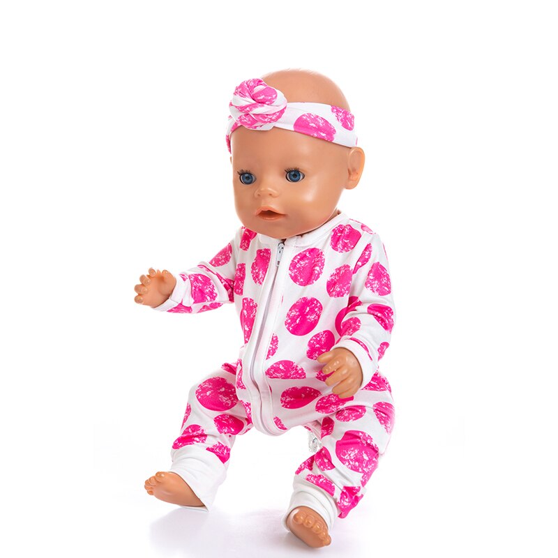 Colorful Printed Romper with Headband Clothes for 17 inch Baby Doll