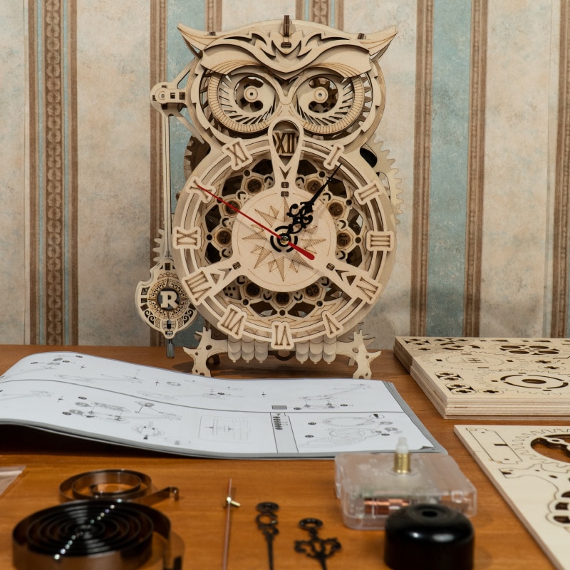 DIY 3D Owl Clock Wooden Puzzle Model Building & Blocks Toys 