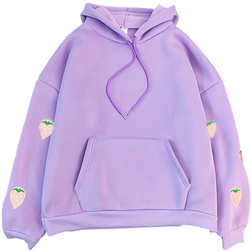 Women's Strawberry Embroidered Hooded Sweatshirt