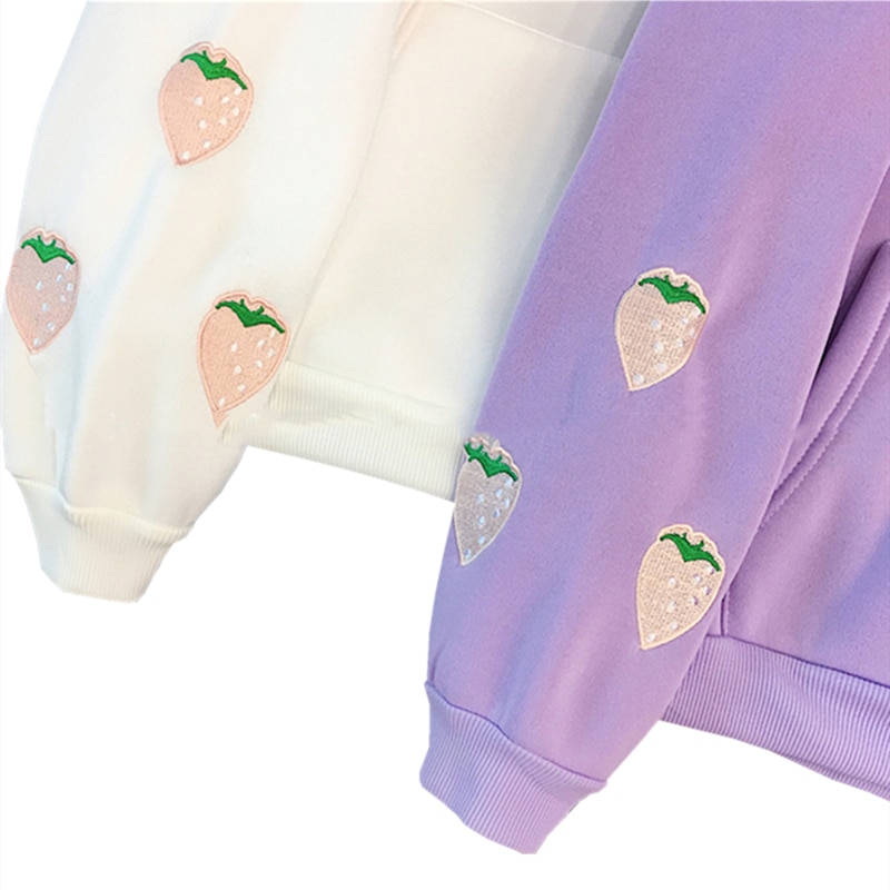 Women's Strawberry Embroidered Hooded Sweatshirt