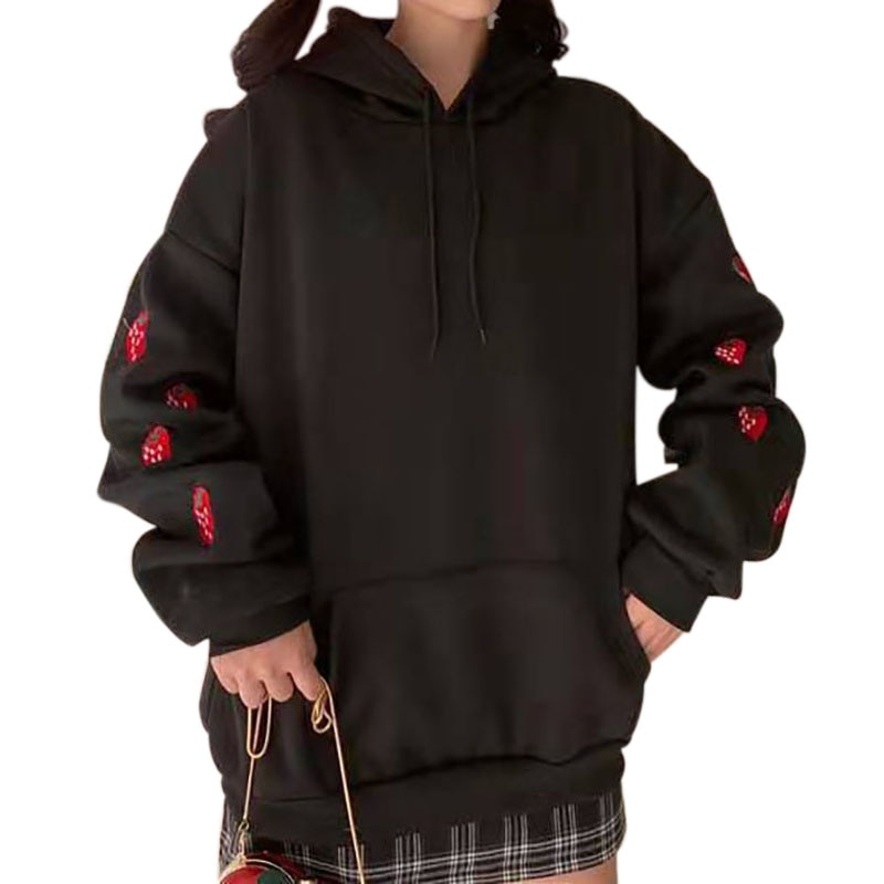 Women's Strawberry Embroidered Hooded Sweatshirt Hoodies & Sweatshirts Sports Women Sport Clothing 