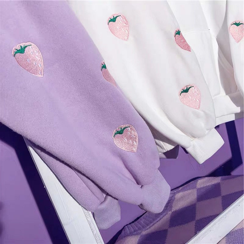 Women's Strawberry Embroidered Hooded Sweatshirt Hoodies & Sweatshirts Sports Women Sport Clothing 