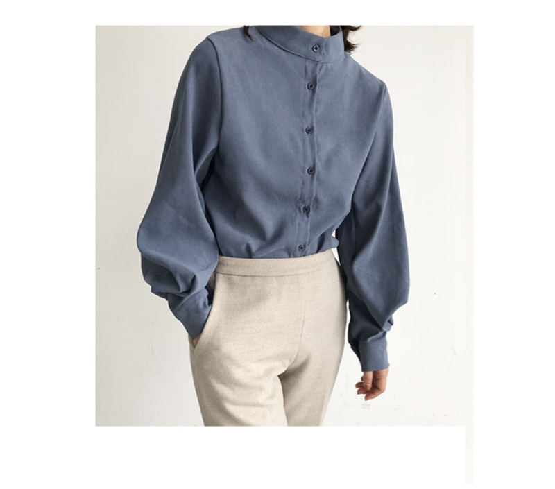 Mandarin Collar Lantern Sleeve Blouse for Women