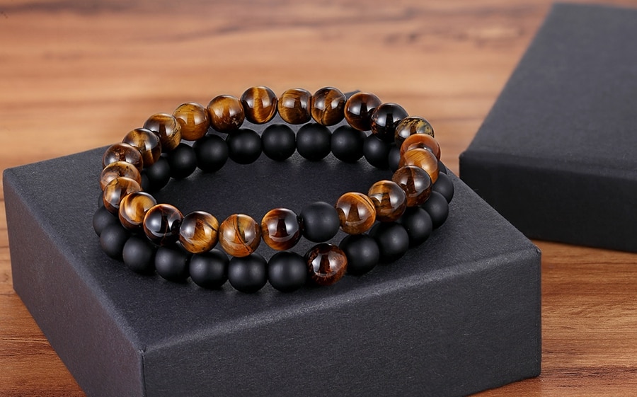 Natural Stone Beaded Bracelets Pair for Couples