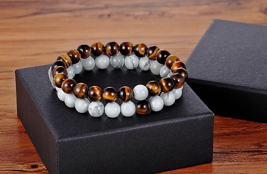 Natural Stone Beaded Bracelets Pair for Couples