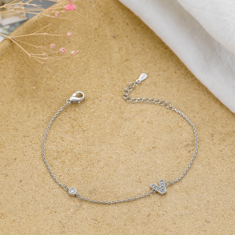 Delicate Silver Letter Charm Bracelet for Women