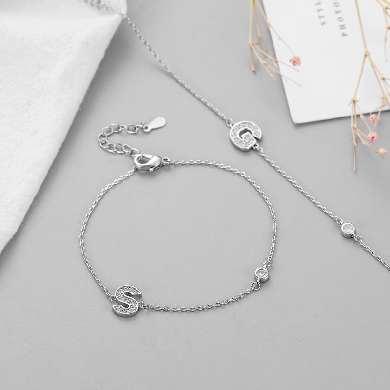 Delicate Silver Letter Charm Bracelet for Women