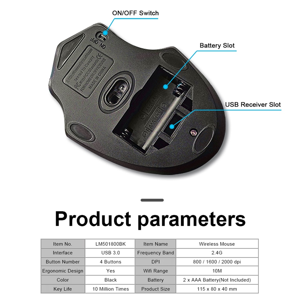 Ergonomic Optical Wireless Computer Mouse