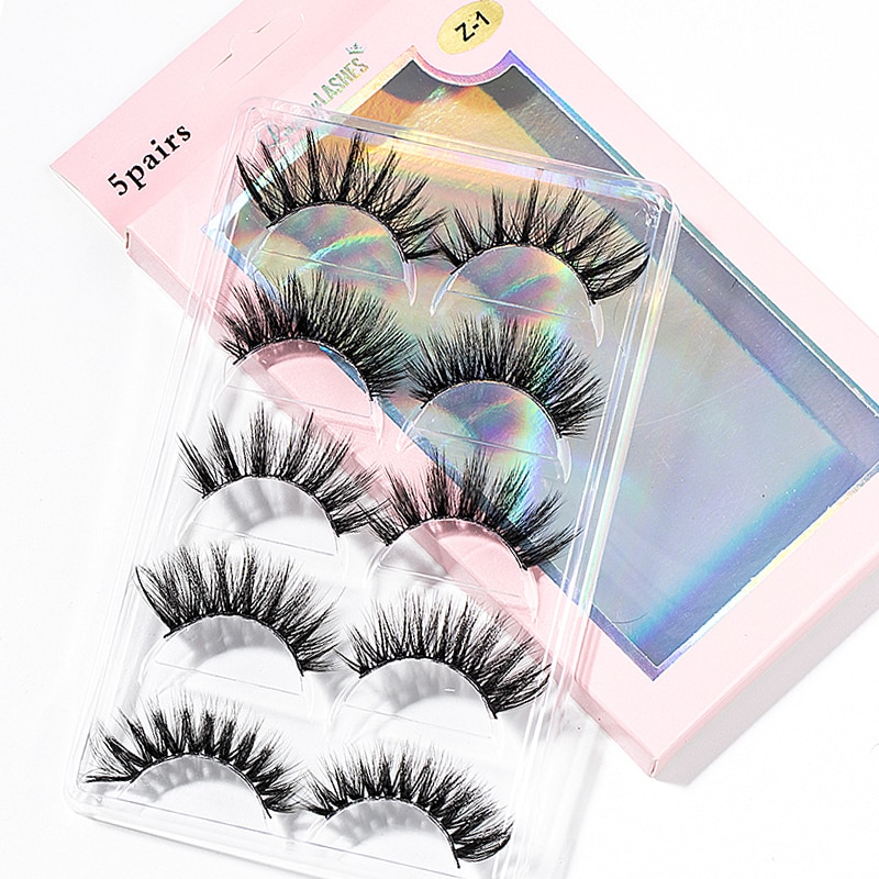 15-25 mm 3D Cross Eyelashes 5 Pairs Set