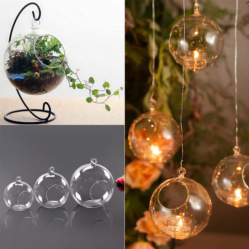 Spherical Glass Hanging Candle Holders Set