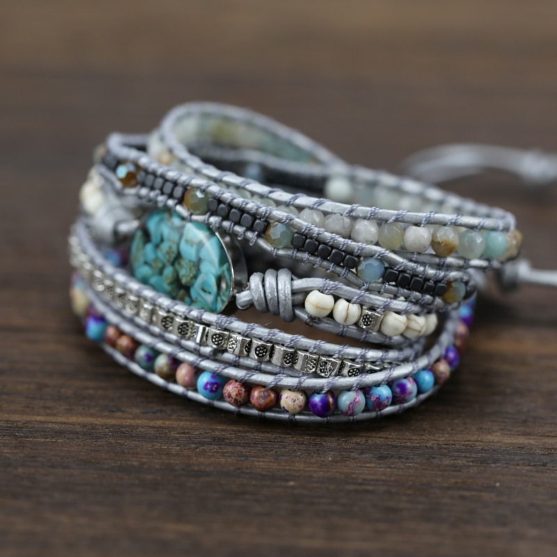 Natural Stones Decorated Wrap Bracelet