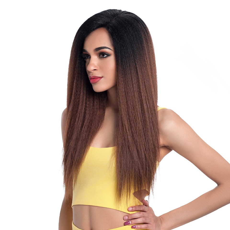 Ombre Long Kinky Straight Lace Synthetic Hair Wig