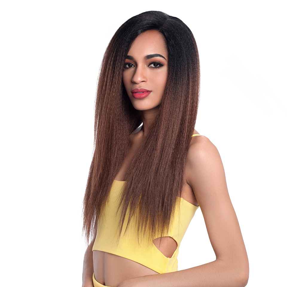 Ombre Long Kinky Straight Lace Synthetic Hair Wig