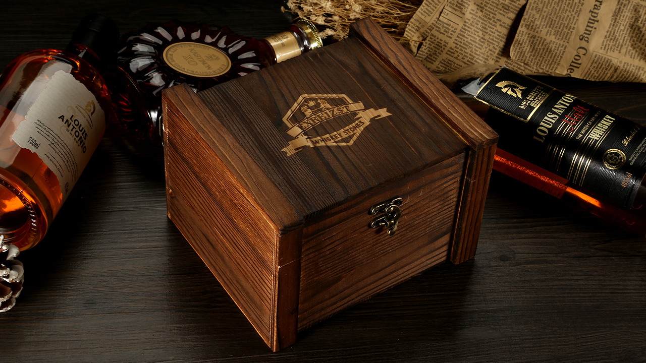 Whiskey Chilling Rocks in Wooden Box